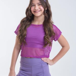 Cropped tela arrastão roxa