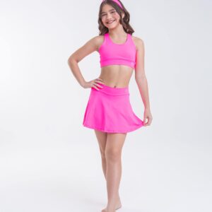 Conjunto de short saia rosa neon