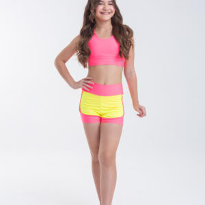 Conjunto de short duplo rosa neon