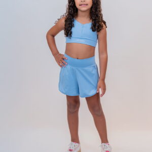Conjunto de short duplo e Top zíper azul bebê