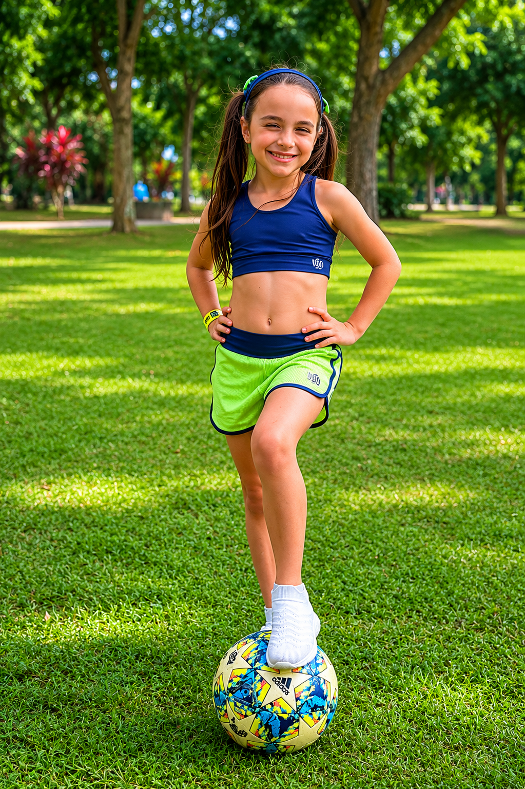 Conjunto de short duplo azul e verde