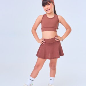 Conjunto de short saia e top marrom
